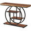 Console 41,3 pouces industrielle chic avec rangement à 4 niveaux, finition brun rustique et structure circulaire en métal pour une utilisation polyvalente