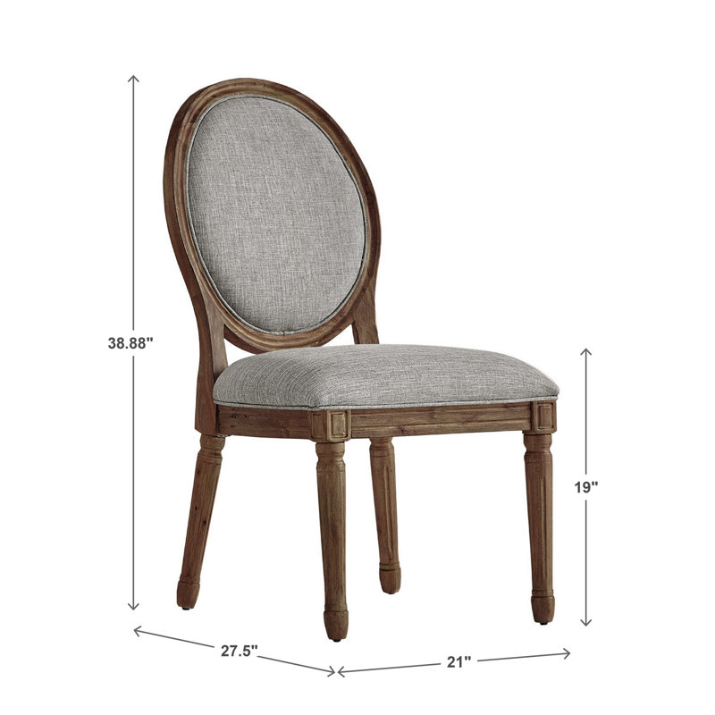 Hildemar 19'' H Linen Upholstered Side Chair, Gray Linen, Brown