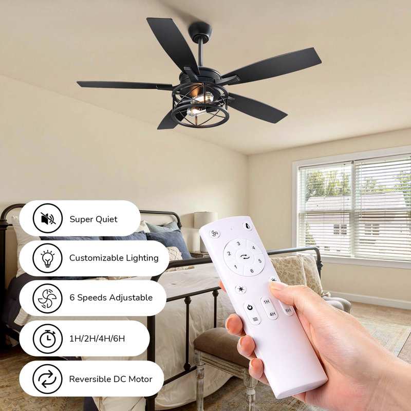 52" Black and Gray Wood Industrial Ceiling Fan with Light and Remote