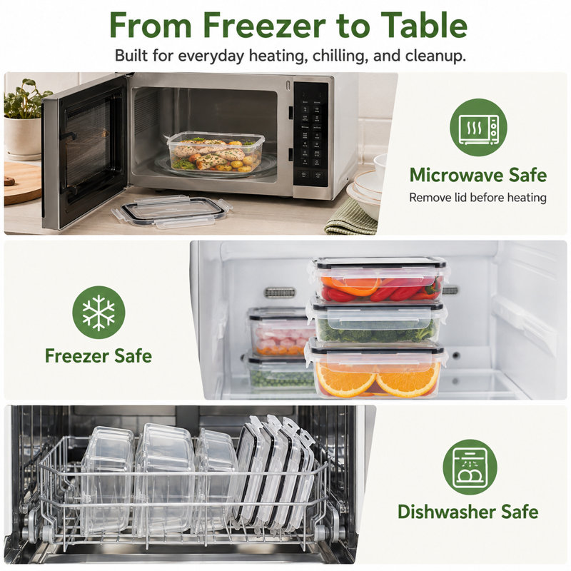 Ensemble de 16 boîtes de conservation avec couvercles, sans BPA, transparentes, idéales pour la préparation des repas.