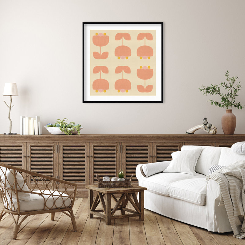 «Retro Tulip Harmony» par Dina Dankers, impression sur bois encadrée, H 41 po x l 41 po, Noir Svelte
