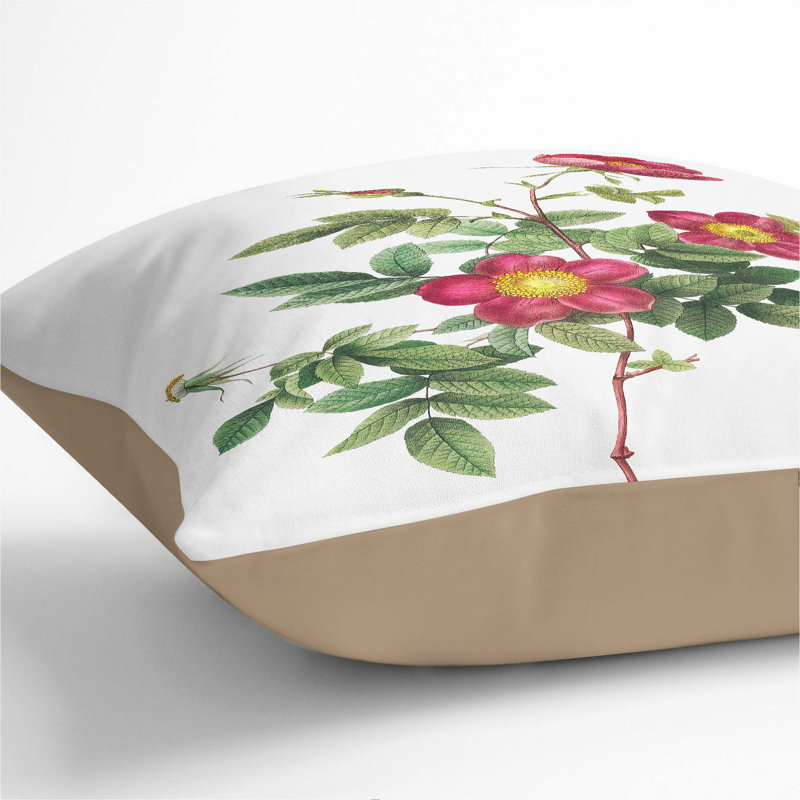 Floral Square Throw Cushion, Stone, 40cm H x 40cm W x 15cm D