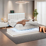 Full Size Floating Bed Frame With Led Lights And Usb Charging