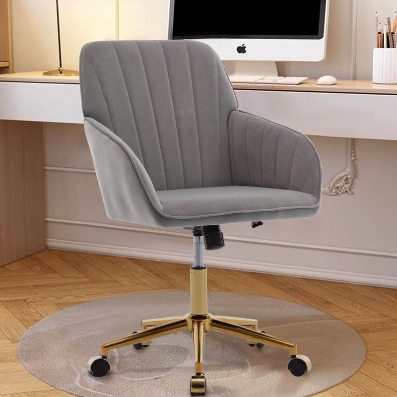 Fauteuil de bureau gris en velours ergonomique avec finition fine et ergonomique réglable pour un confort optimal