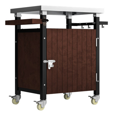 Chariot d'extérieur en acier inoxydable avec espace de rangement pratique - roues de service de barbecue mobiles et support à épices