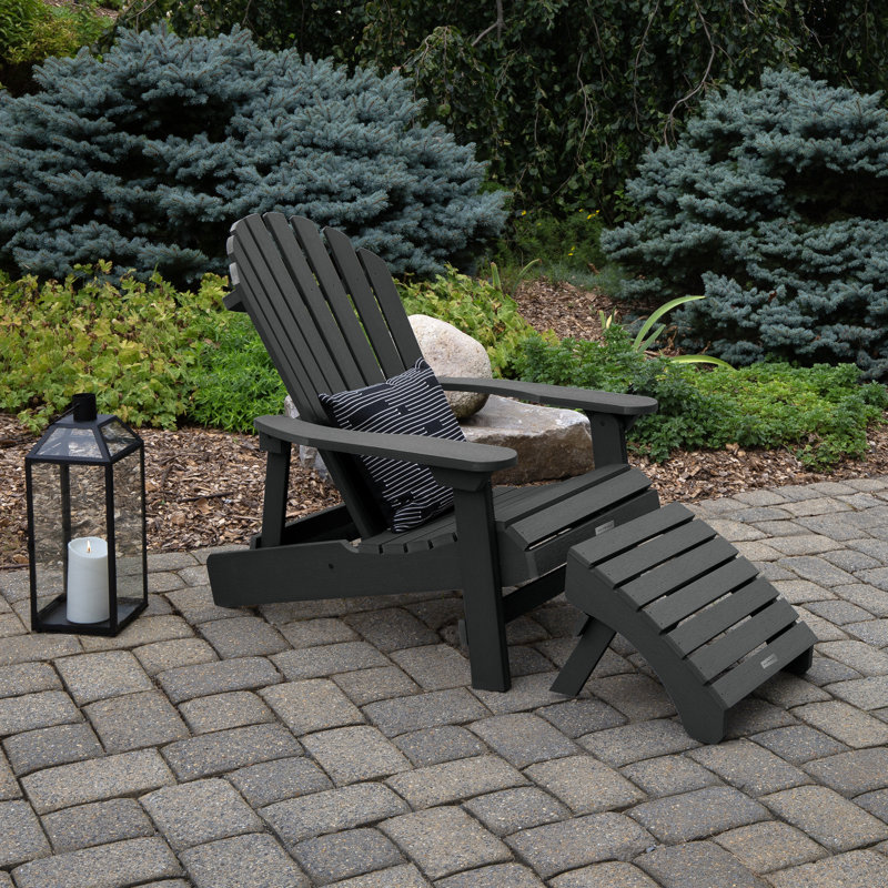 Anette Outdoor Adirondack Chair With Ottoman, Black
