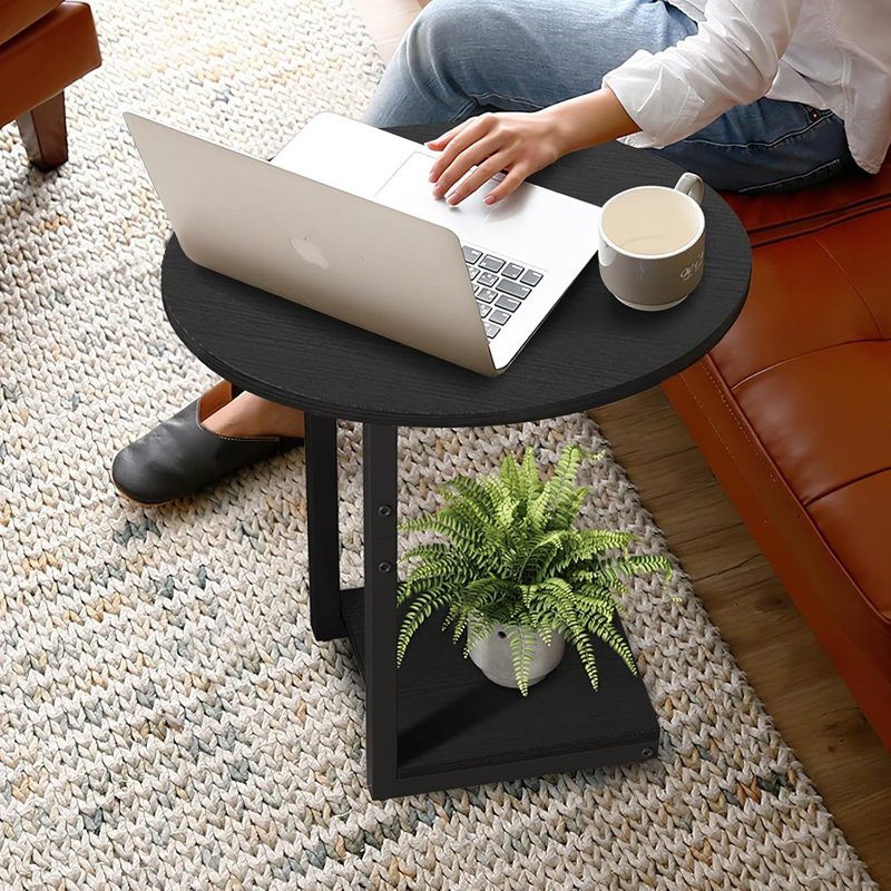 Petite table de bout avec table d'appoint, plateau de table basse en bois en forme de C pour manger des tables de canapé pour les petits espaces, le salon, la chambre à coucher, le canapé et les petits espaces (paquet de 2 noir)