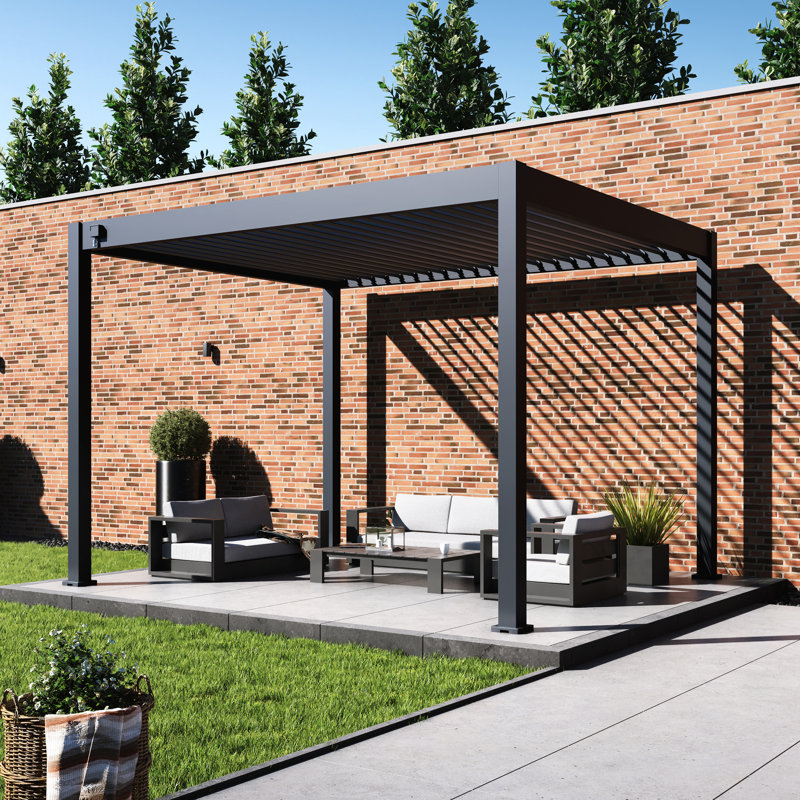 Grand Tuscan Aluminum Pergola with Adjustable Louvered Roof, 9'11" W x 12' D