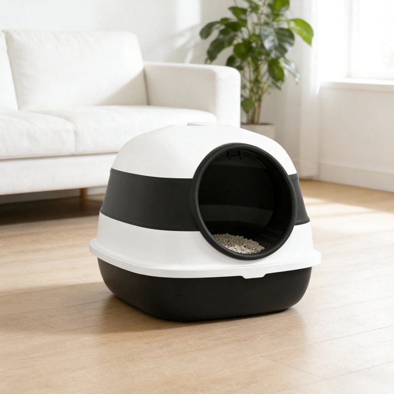 Litière pour chat avec couvercle - espace privé pour la détente, conservation pliable, conception à bord haut pour contenir la litière, grande porte d'entrée facile d'accès, assainisseur d'air et inclus, couvercle pour petits chats approprié,