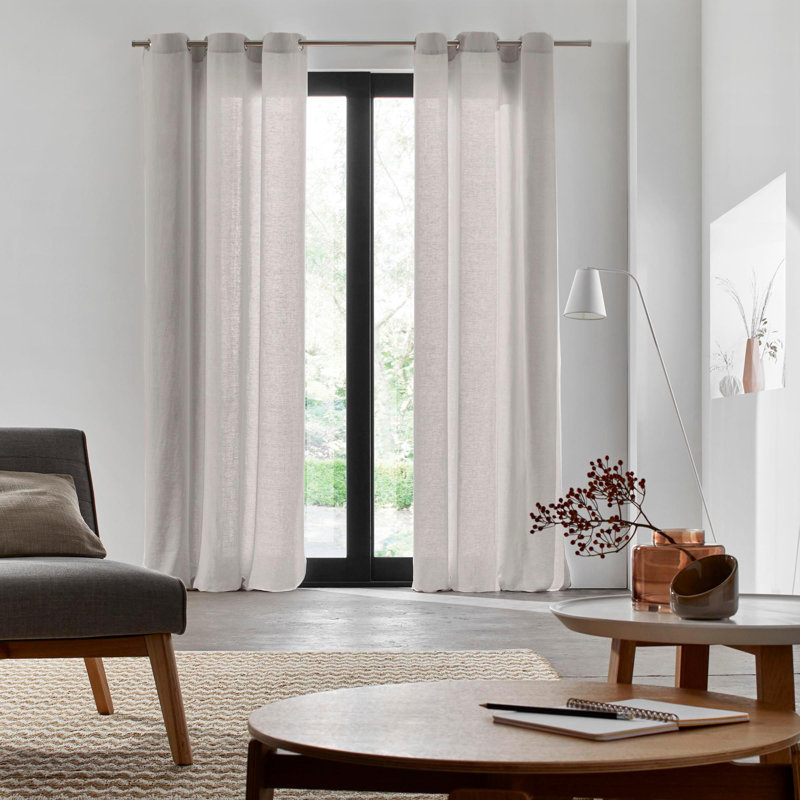 Linen Semi Sheer Curtain Single Panel, Light Beige