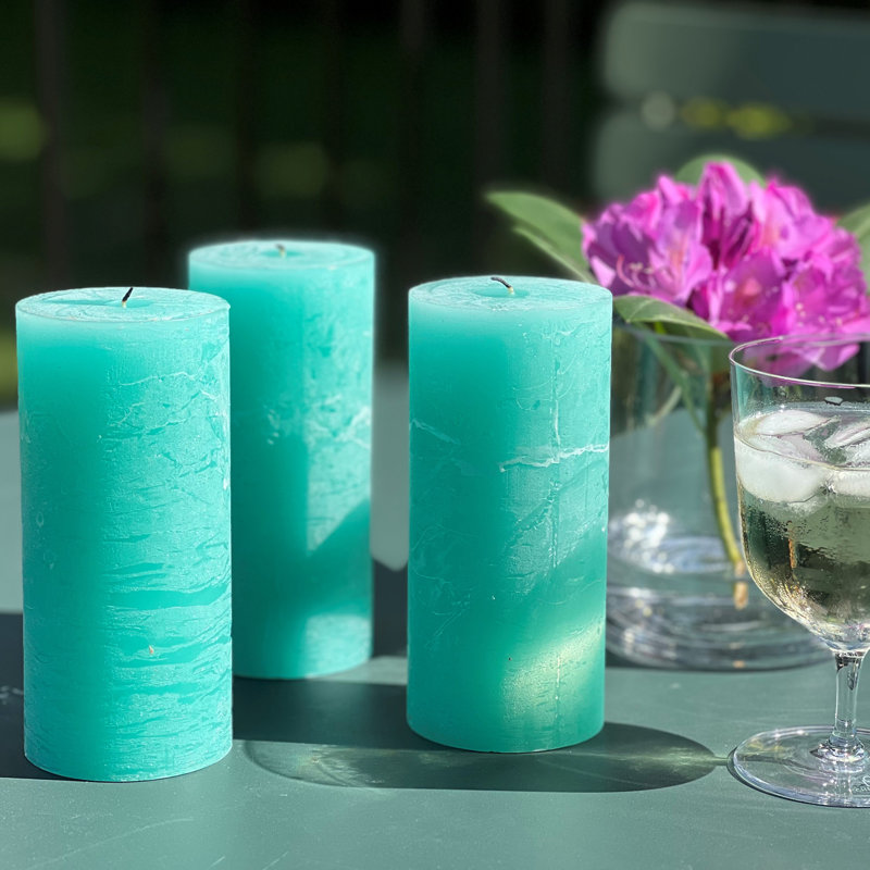 Ensemble de bougies pilier 3 pièces, Turquoise bleu pâle