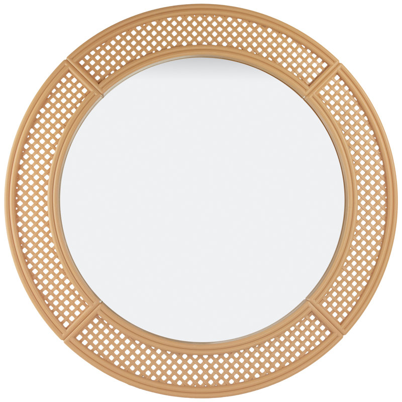 30" Round Rattan Weaved Wall Mirror with Glass