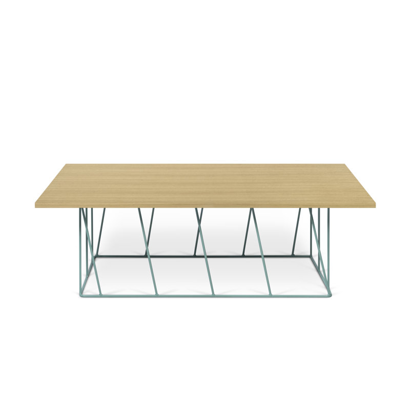 Saina Coffee Table, Sea Green Lacquered Steel, Wild Oak