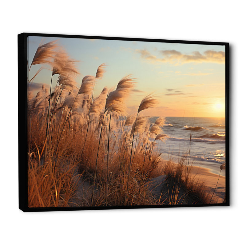 Amaaya Photo Beach Grass I sur impression sur toile, H 16 po x l 32 po x P 1 po, Cadre flottant noir
