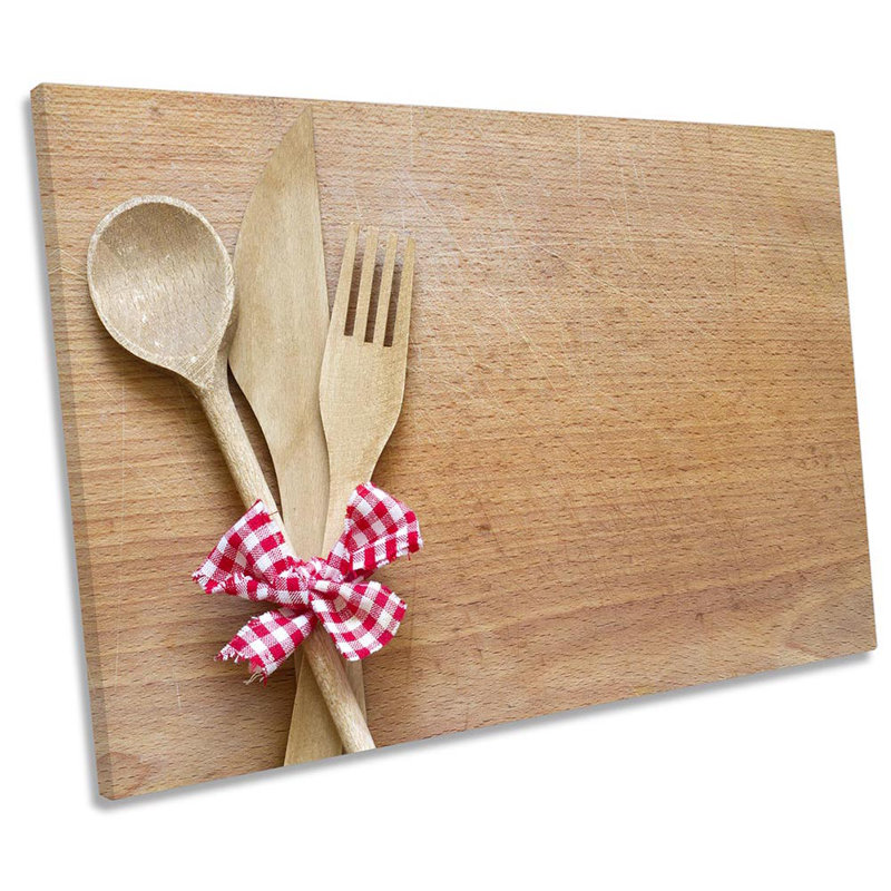 Wooden Knife Fork Kitchen - Wrapped Canvas Print, 30.5cm H x 45.7cm W