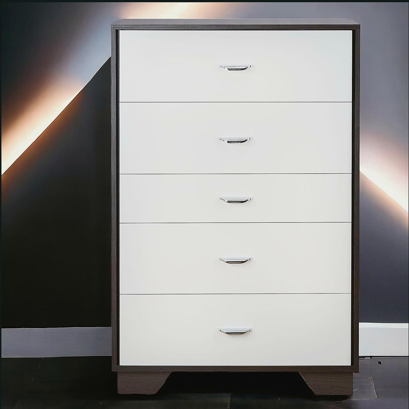 Commode 5 tiroirs blanche et espresso