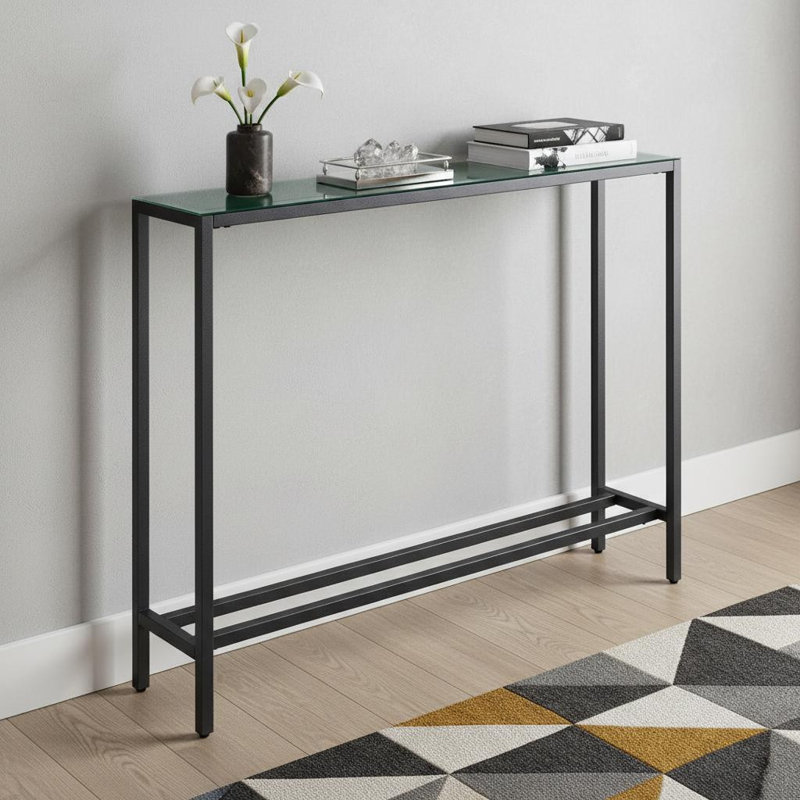 Console en verre 36 po noir et bronze à miroir