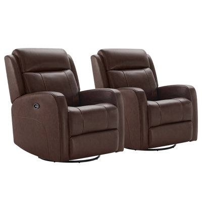 Cindina Louisa Genuine Leather Swivel Glider Power Recliner(Set of 2)