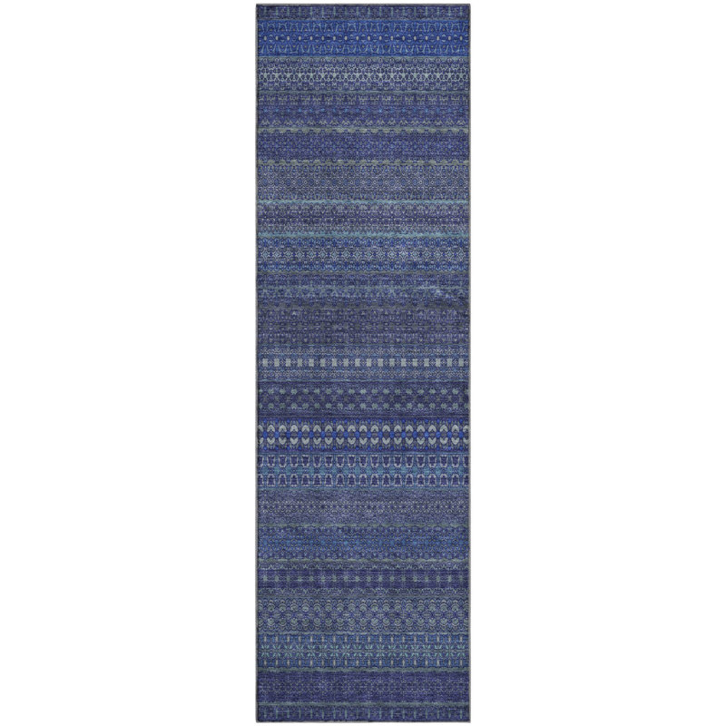 Premium Machine Washable Cerrito AMF527 Navy, Runner 2'3" x 7'6"