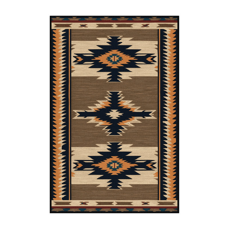 Washable Wagon Wheel Southwestern Area Rug, Rectangle 7' x 10'
