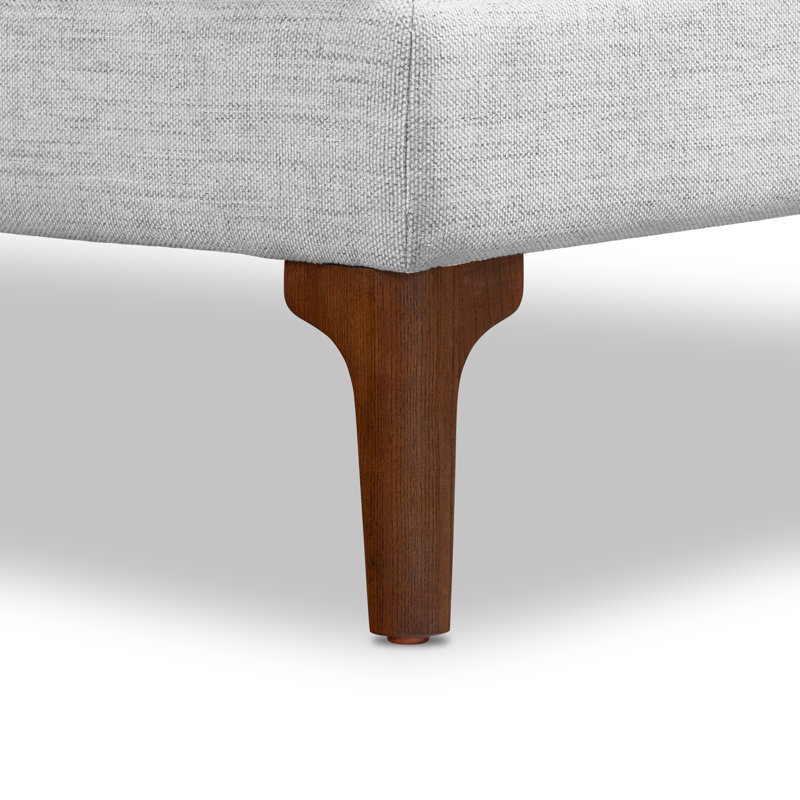 Seashell Gray Upholstered Ottoman with Wooden Legs