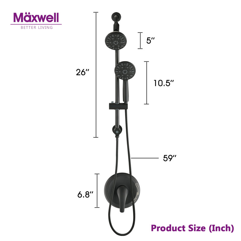 Modern Combination Shower System with Dual Shower Heads and Adjustable Handheld Sprayer, Matte Black