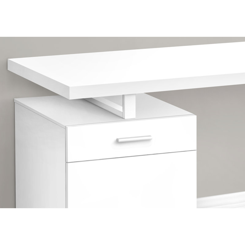 Bureau moderne de 122 cm (48 po) de long - Stratifié blanc et métal, avec tiroir de rangement et compartiment pour ordinateur, plateau flottant épais avec rangement intégré, 59 cm (23,22 po) de largeur x 76 cm (30 po) de hauteur