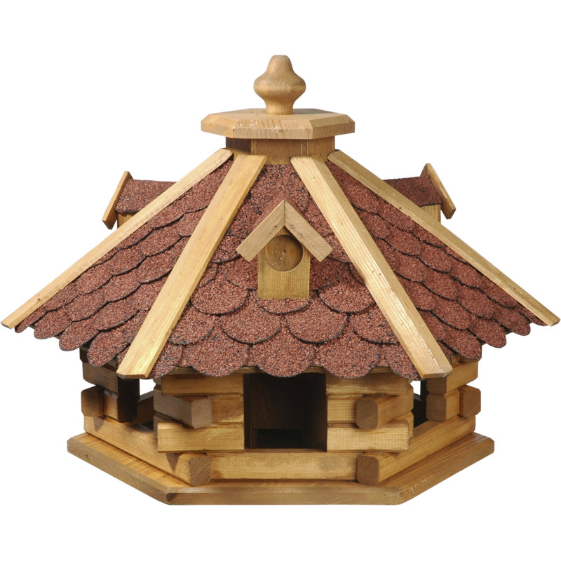 Rustic bird feeder "Blockhaus", bird house with feed silo, 51 x 45 x 37cm, pine, red
