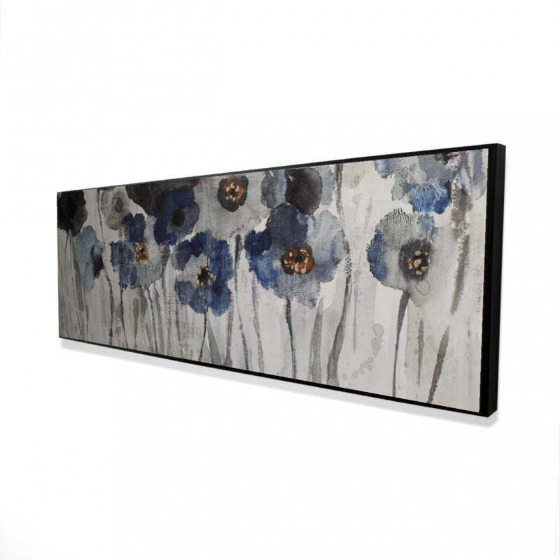 Toile bleue avec fleurs floues | Décoration florale | Art botanique, H 49,25 po x l 17,25 po