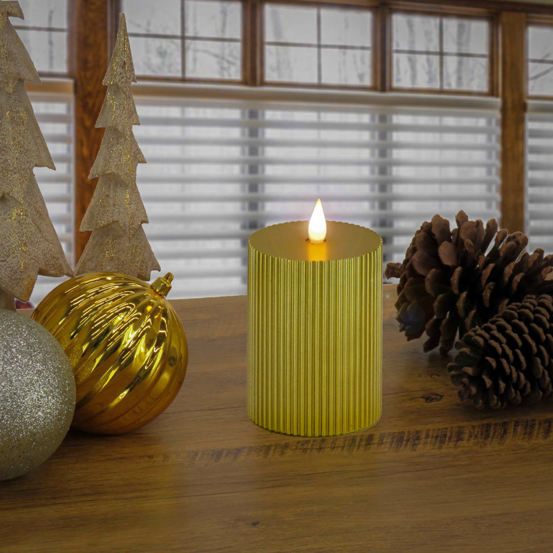 Unscented Flameless Candle, Gold, 6" H x 4" W x 4" D
