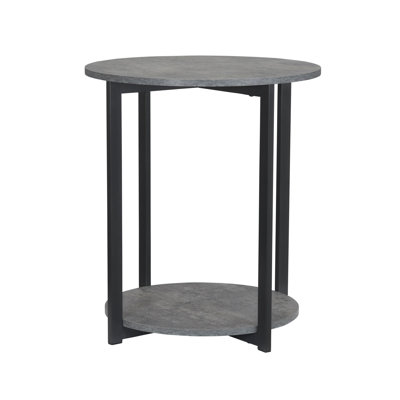 Gateshead Jamestown Round Side End Table with Storage Shelf Rustic Wood Grain and Metal