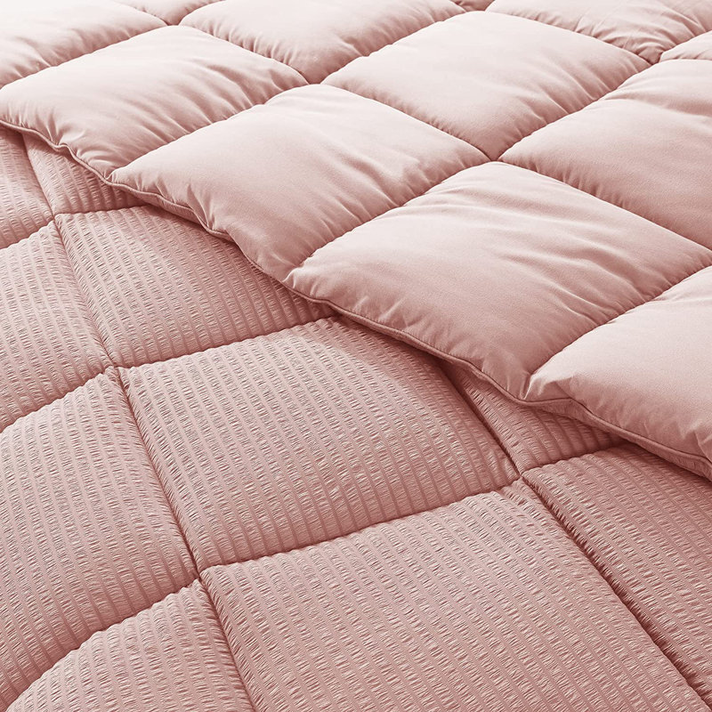 Box Stitch Comforter, Twin Comforter + 1 Standard Sham, Pink