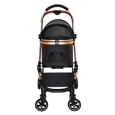 Poussette 2 en 1 pliable 4 roues pour chien et chat avec auvent détachable 2 en 1