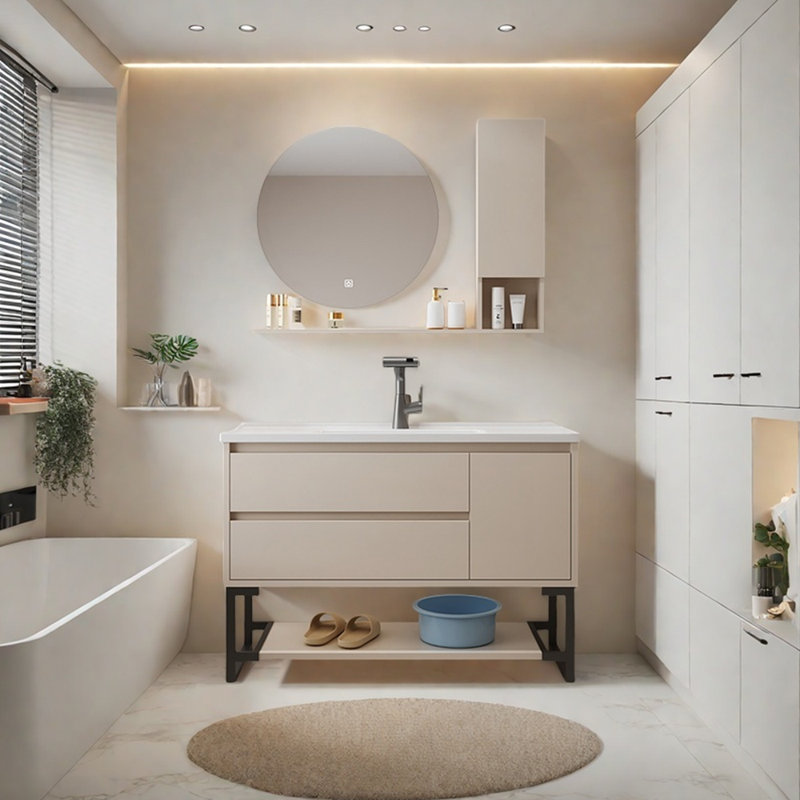 Cream-style simple bathroom cabinet