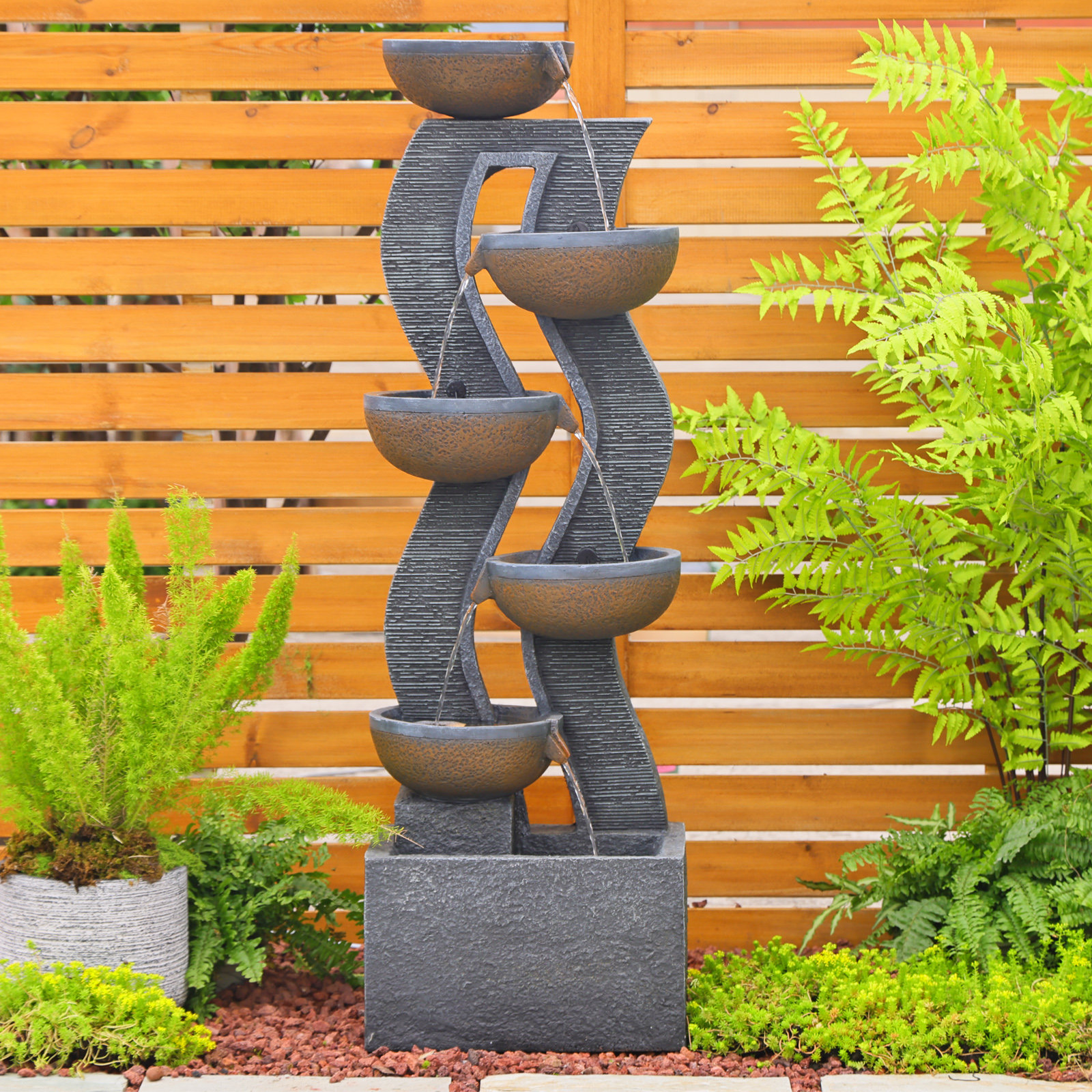 Alora Premium 35-Inch Hand-Crafted Weather-Resistant Waterfall Fountain With LED Lights (SAK86757)