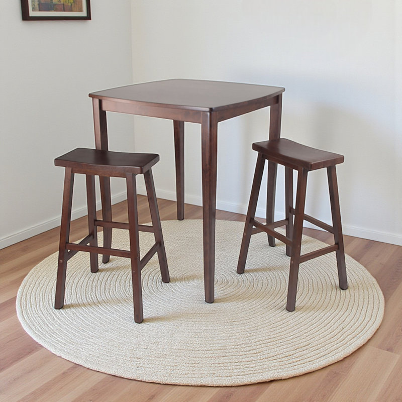 Ensemble de salle à manger 3 pièces Marez Brown avec 1 table et 2 tabourets, H 38,52 po x l 33,52 po x P 33,52 po