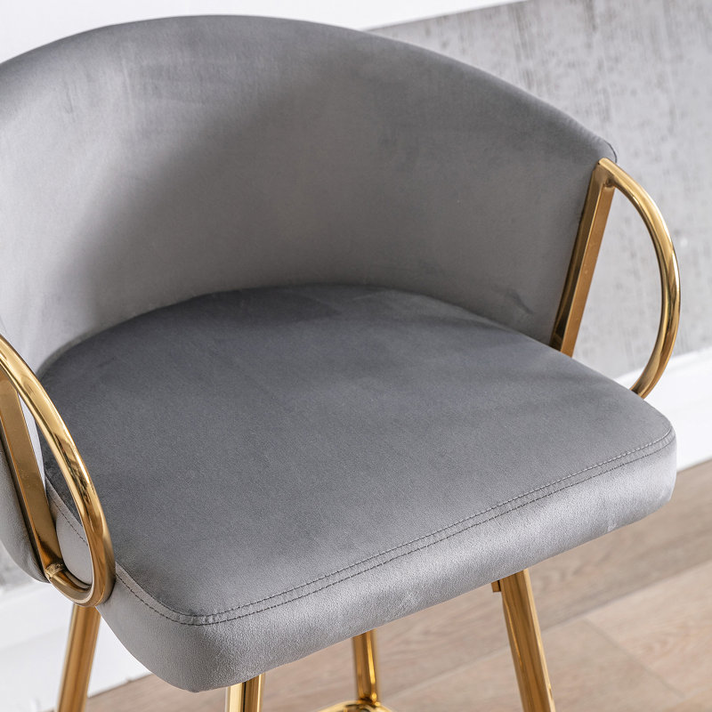 2 Stools, Footrest, Velvet + Golden Leg, Modern Seating Touch 2, Leg With Cozy, Counter Stool (26” Seat Height), Beige