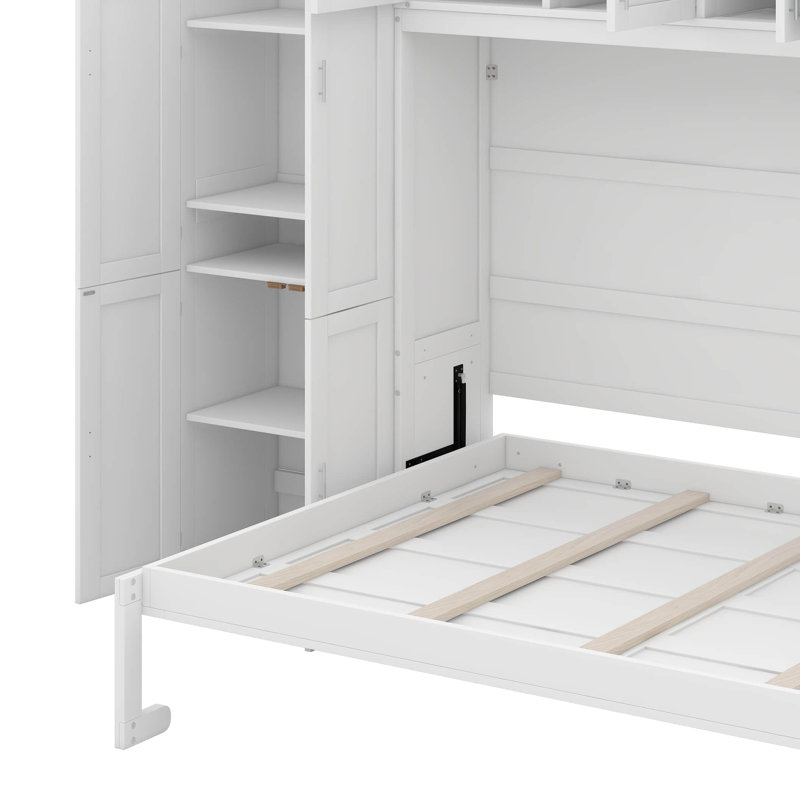 Grand lit escamotable avec armoires, Blanc