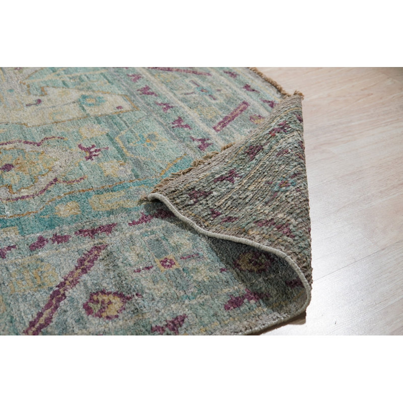 Green Hand-Knotted Silk Faded Turquoise Medallions Tribal Modern Contemporary Carpet Rug, 10' x 14'