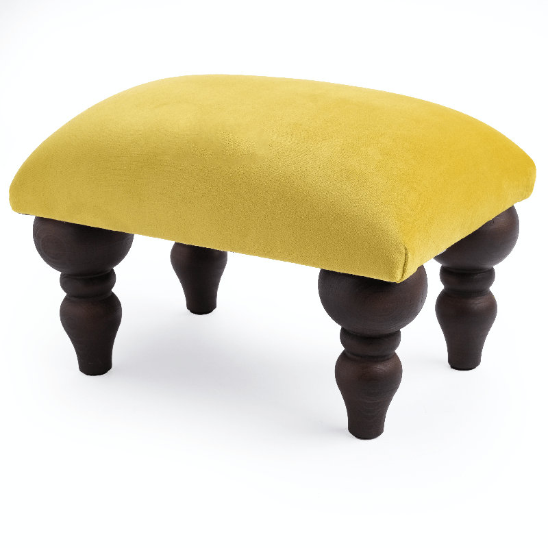 Gregson 38cm Wide Velvet Rectangle Footstool Ottoman, Yellow, Wenge