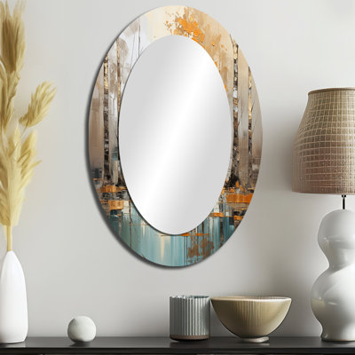 Birch Woods Golden Reflections I - Large Oval Wall Mirror On Metal