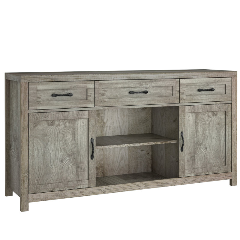 57.9" Sideboard With 3 Drawers, Adjustable Shelf, Gray