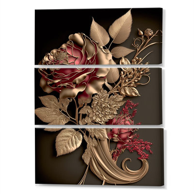«Gilded Rose Vintage Glam I», ensemble d'art mural sur toile florale