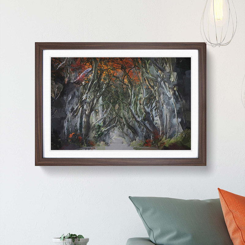 Dark Hedges Tree Road Ireland in Abstract - Framed Print, Walnut Framed, 48cm H x 65cm W x 2cm D