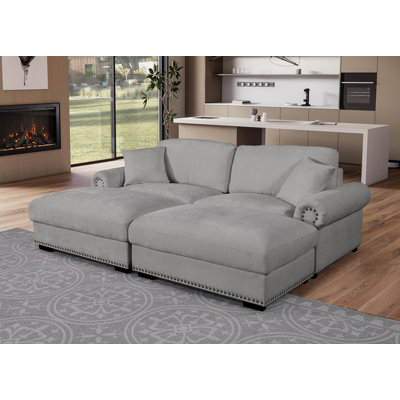 Modular Chenille Sectional Sofa Chaise & 2 Oversized Ottomans