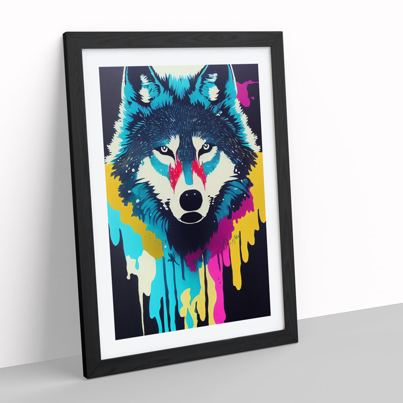 XV1022-5252X Wolf Dripping Paint No.3 - Single Picture Frame Print, Black Framed, 34cm H x 25cm W