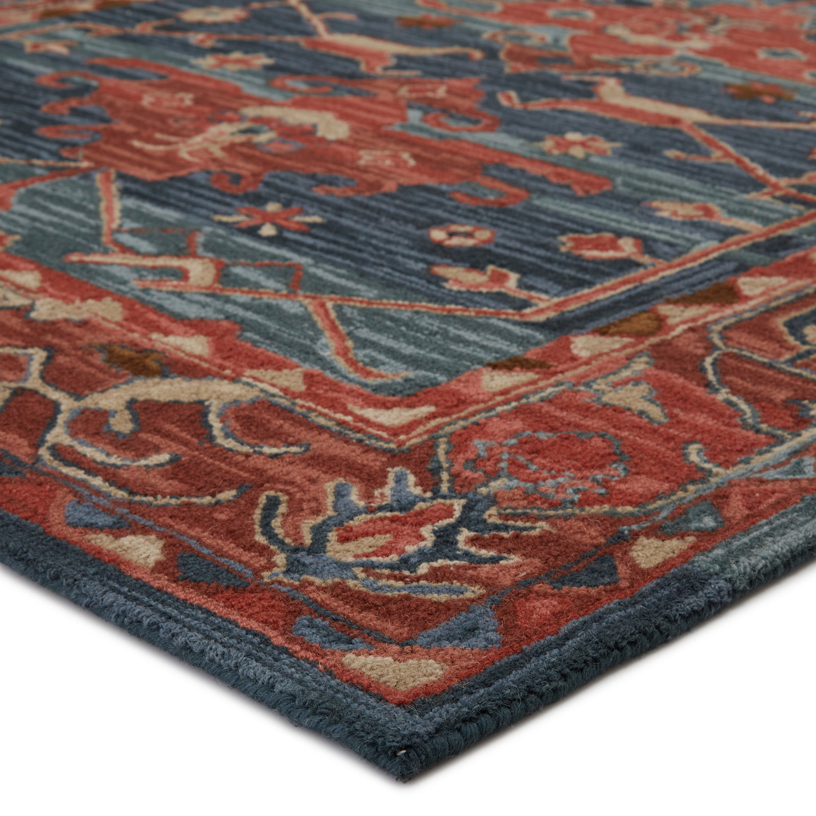 Red Blue Hand-Tufted Wool Oriental Rug, Rectangle 5' x 8'