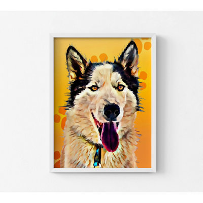«Magdalena Pop Dog X III» par Kim Curationa, art mural Husky heureux, idée de cadeau pour animal de compagnie, œuvre d'art Portrait Husky, art de chambre de fils adolescent jaune vif