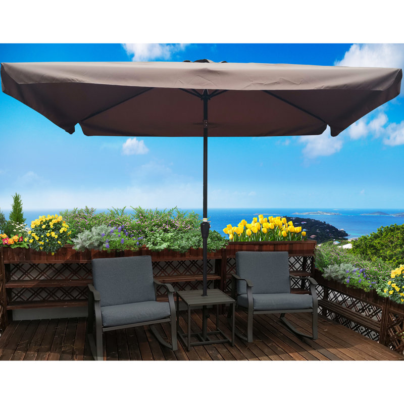 Parasol de marché extérieur rectangulaire 10 x 6,5 pi, protection 40+, inclinaison à bouton-poussoir, installation rapide, patio de 10 x 6,5 pi avec système de manivelle facile à utiliser, toit ventilé pour abat-jour frais