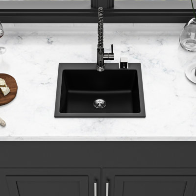 25"x22" Black Quartz Kitchen Sink, Scratch- And With Hygienic Design 25x22"